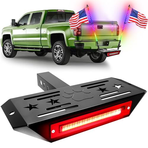 VKU Hitch Step with Light and Whip Mount Holes 108 LED Brake Lighting(6 Mode) Fit 2 Receiver Steel Construction Powder Matte Coated for Trucks Chevy Ford Toyota GMC Dodge RAM Jeep ATVs SUVs Vans