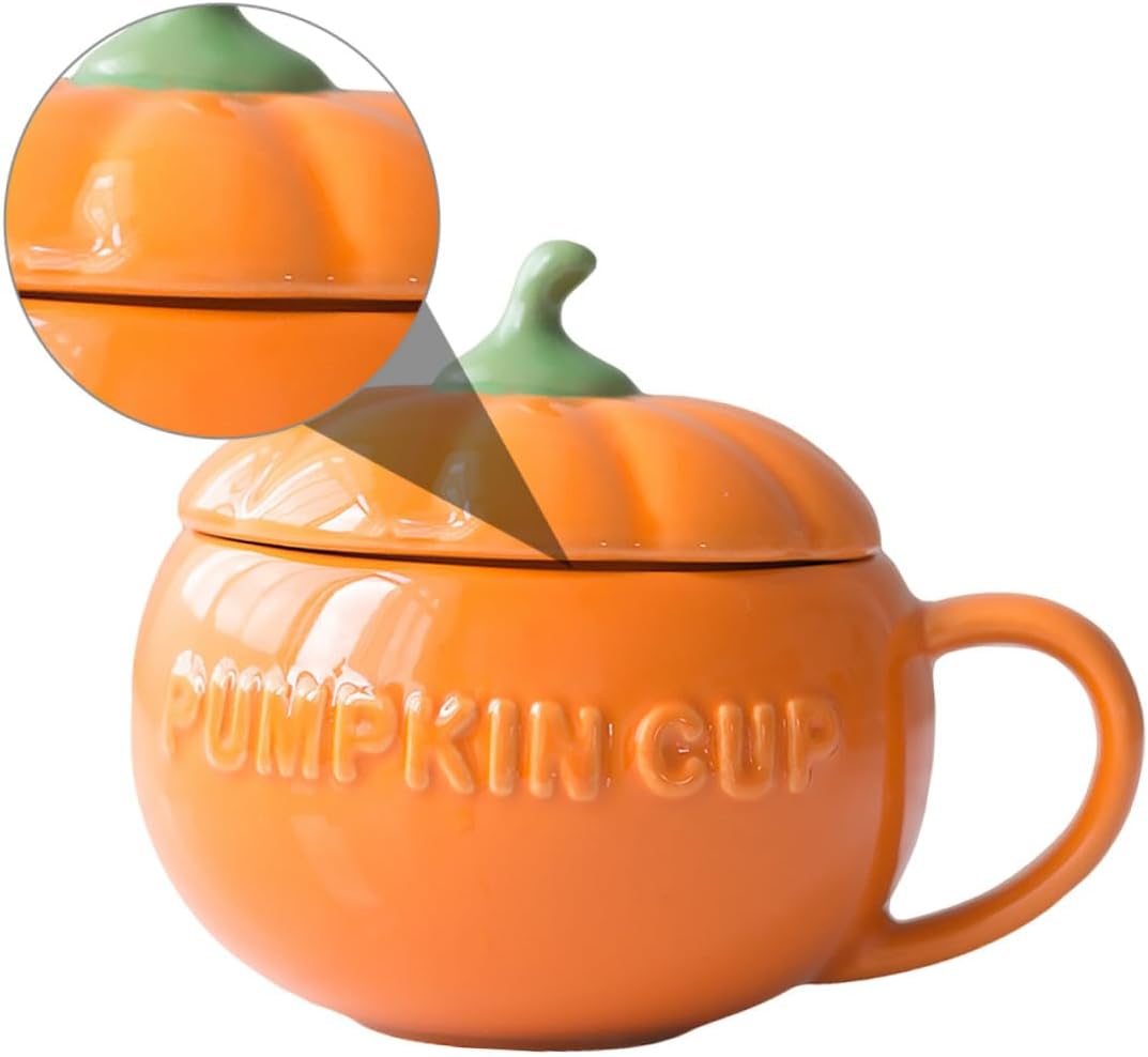 Ceramic Pumpkin Mug Lid, Ergonomic Handle Coffee Cup for Autumn Harvest and Thanksgiving Party Favors