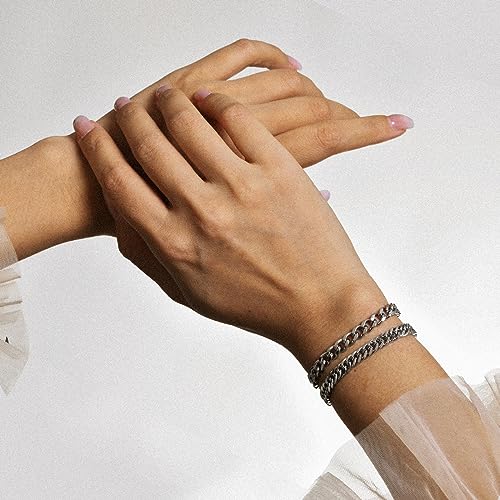 VNOX 2 Pcs Chain Bracelet for Men Women - Sturdy Stainless Steel Curb Width Cuban Link Chain Bracelet Set for Men Women,6.5/7/7.4/8.2/9 Inches3