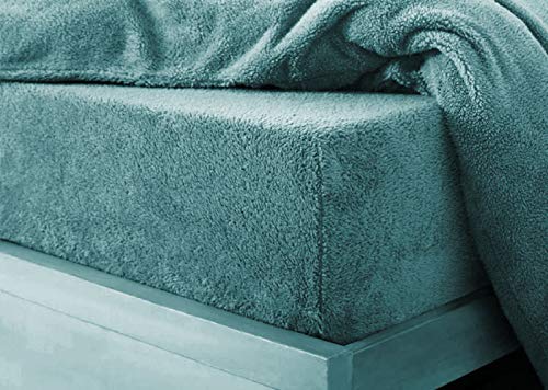 Glamptex Deep 30CM Teddy Bear Fur Sherpa Fleece Fitted Sheet, Single Double King Super (Teal, King)