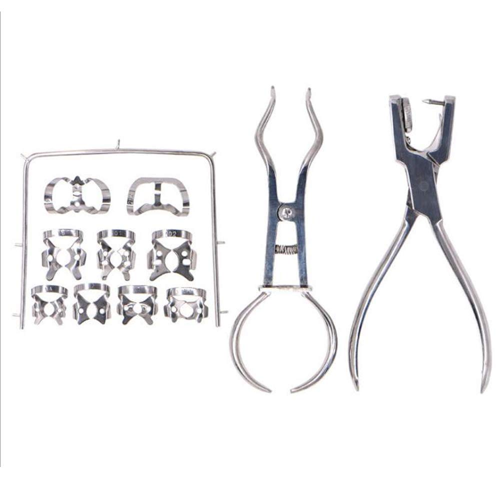 12 piezas Kit de dique de goma Perforador de goma Alicates de punzón Abrazaderas de presa Cuidado de los dientes Dental para dentista Ortodoncia.