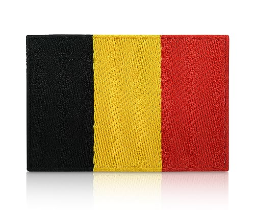 Finally Home Belgien Flagge Patch zum Aufbügeln | 7,5 x 5 cm Belgium Flag Patches, Belgische Fahne Bügelbild BE Aufbügler Aufnäher Bügelpatches