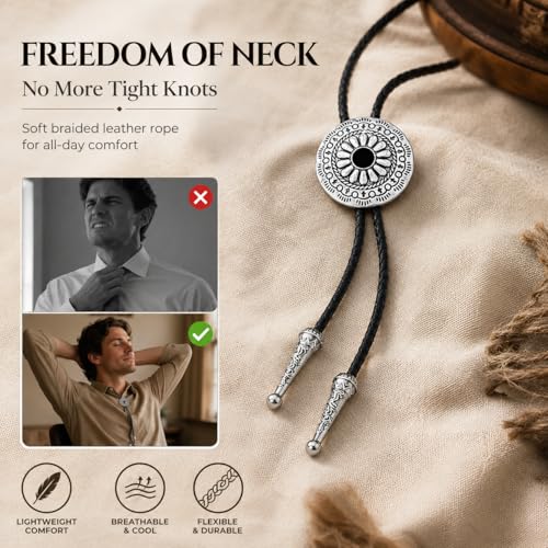 Image of Turquoise Bolo Tie for Men, Leather Braided Necktie Western Cowboy Bola Tie Costume Accessories for Men Women