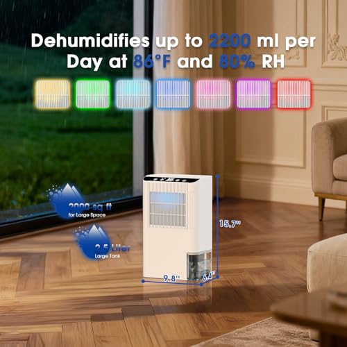Image of 2000 Sq.Ft Small Dehumidifier with 3.3ft Drain Hose, 2.5L Tank, Timer Sleep Mode, Portable Dehumidifier for Basement, Bedroom, Bathroom (Pure White)