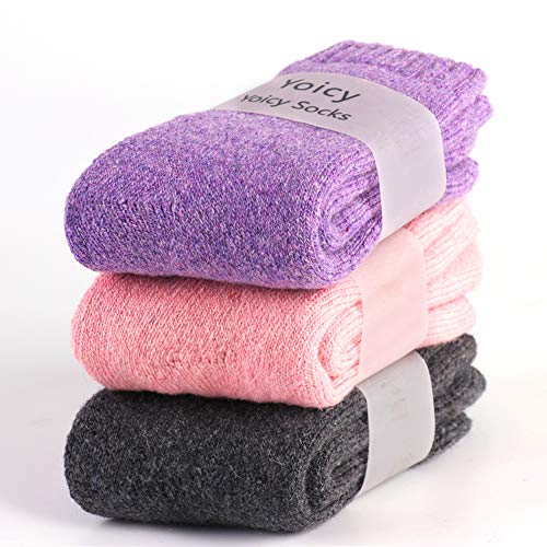 Image of Yoicy Womens Super Thick Wool Socks - Soft Warm Comfort Casual Crew Winter Socks (Pack of 3-5), Multicolor