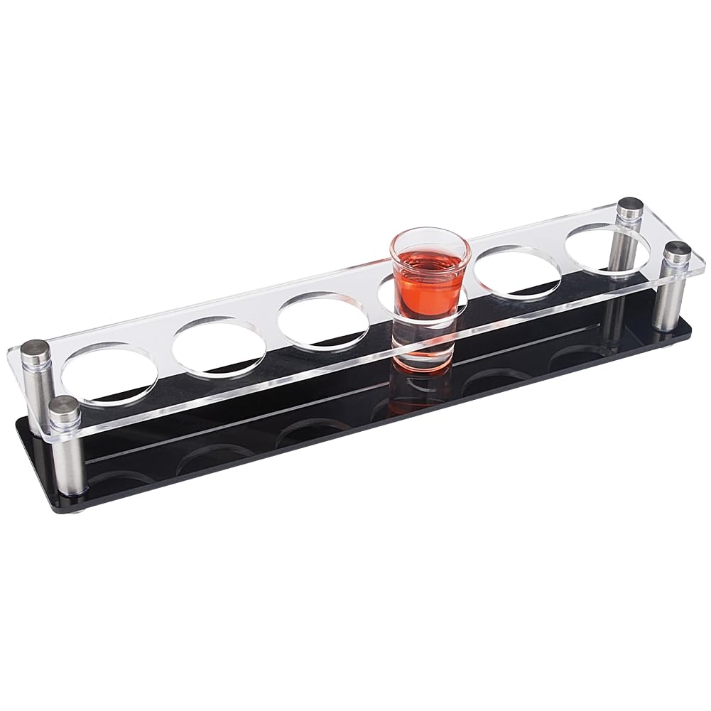 GORGECRAFTGORGECRAFT Shot Glass Holder with 6 Holes Serving Tray Made of Acrylic Transparent Flying Board Display Base Shelves for Whisky Brandy Vodka Cocktail Wine Party Bar Night Club Glasses Organiser