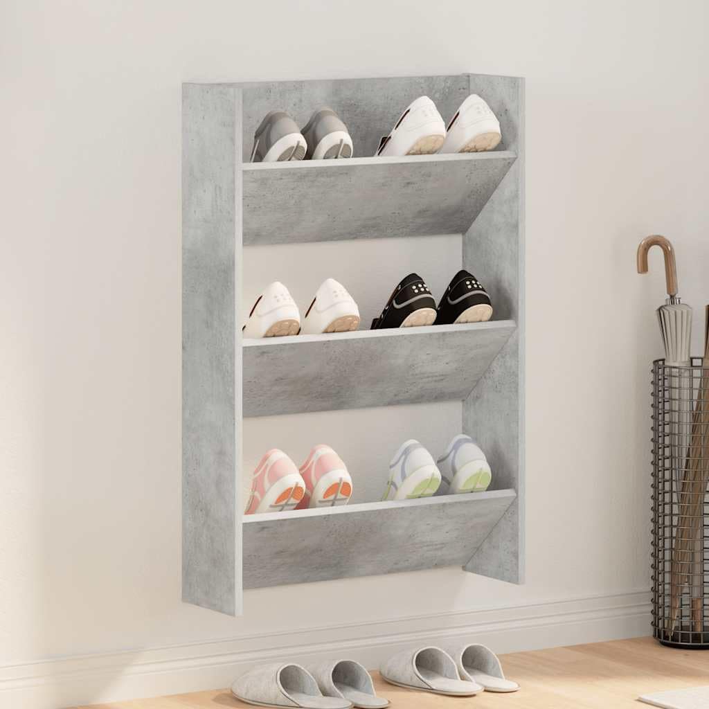 Wand-Schuhschrank Betongrau 60x18x90 cm Holzwerkstoff, platzsparendes Schuhregal mit 3 Kippböden, Schuhablage für Schuhe Schrank und Schuhständer