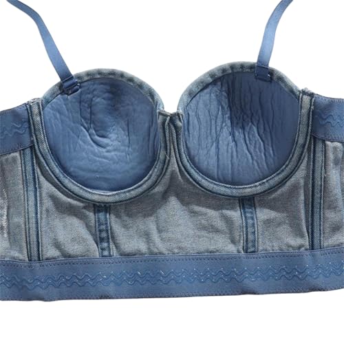 Stylish Junior Girls Denim Crop Top with Shoulder Straps - Polyester Cotton Spandex Blend, Figure-Enhancing Fit4