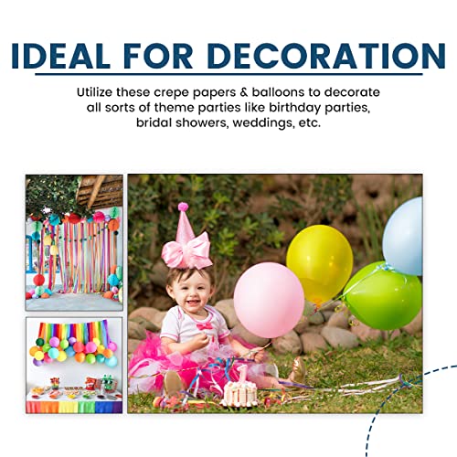 Lotus Decors 8 Rolls Of Crepe Paper Streamers For Birthday Decorations Along With 8 Balloons - Rainbow Party Streamers Decorations Measure 82Ft X 1.8 Inches For Birthday, Party, Weddings, Celebration #TOP4