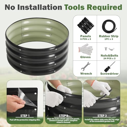 Image of 3 PCS Round Raised Garden Bed 2x2x1 ft, Metal Outdoor Planter Box Kit with Safety Rubber Edge, Easy Assemble Bottomless Small Planting Container for Vegetable, Flower, Fruit, Grey