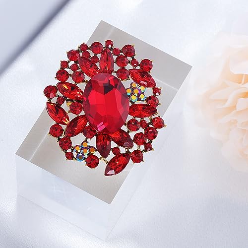 Image of LAXPICOL Vintage Austrian Crystal Elegant Flower Brooch for Women Broach Pin Wedding Jewelry Antique-Gold Tone
