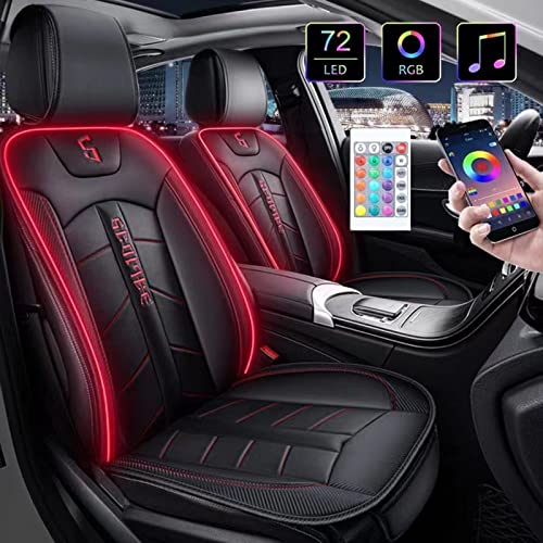 Car Seat Covers with Led Light, Universal Luxury Leather Front Seats Cushion with Backrest Led Car Light Seat Protectors RGB Sound-Activated Music Sync with Remote(Red)