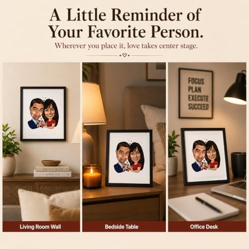 Image of DK Decors Personalized Caricature Photo Frame Custom Cartoon Portrait from Photo, Valentine's Proposal Gift for Couple, Husband & Wife (8x10 Inch)