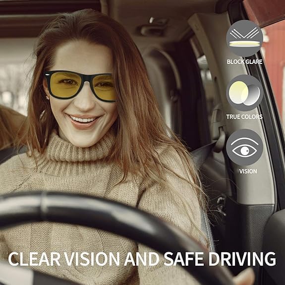 Image of Night Vision Driving Glasses - Anti Glare HD Polarized Yellow Tinted Sunglasses for Men & Women