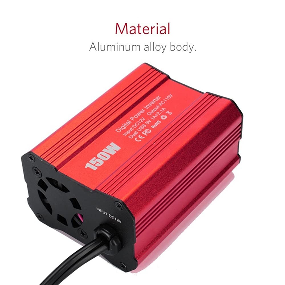Onda Sinusoidale Pura Power Inverter 150W Auto Power Inverter Inversor DC 12V a AC 110 V / 220V 2.1A Dual USB Ports Adattatore caricabatterie auto (Color : DC 12V To AC 110V)