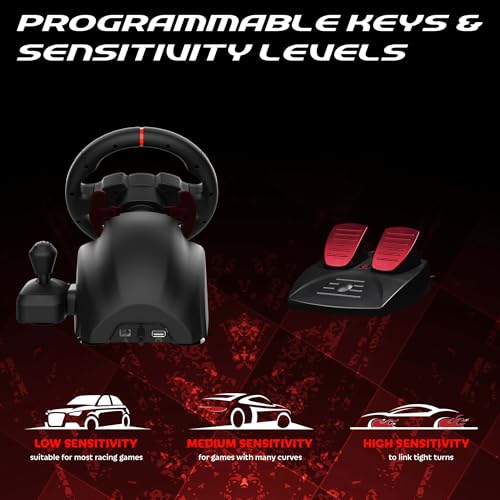 Image of SUBSONIC Superdrive 220RSX Racing Wheel Switch 2 /Switch PS4 PC Xbox Series | Steering Wheel, Dual Joysticks, Pedals, Gear Shifter for GTA 6 & Farming Simulator - Vibration, Diameter 22 cm, Rotation 180