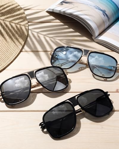 Image of Frienda 3 Pairs Retro Sunglasses for Men Oversized Men Shades Glasses Fashion Alloy Metal Gold Frame Polarized Sun Glasses