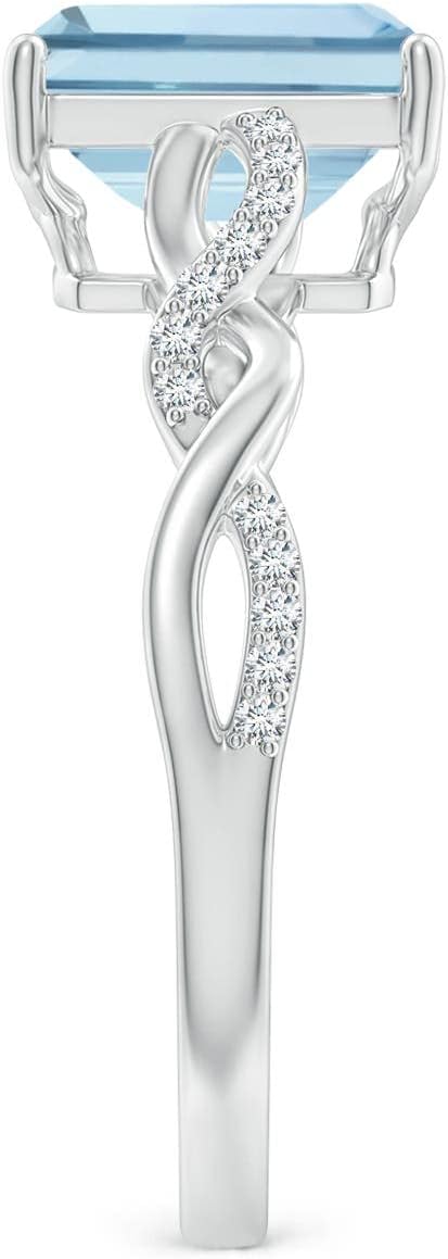 Angara Natural Aquamarine Ring for Women | Emerald-Cut Solitaire Aquamarine in 14K Solid Gold/Sterling Silver/Platinum | March Birthday, Anniversary, Gemstone Jewellery Gift - Image 5