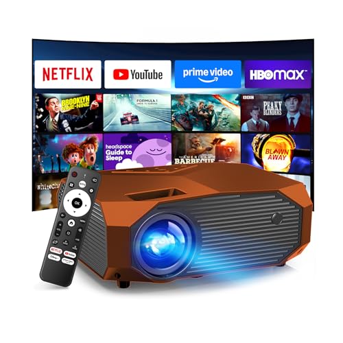 [Compatible with Netflix/High Brightness] Smart Projector with WiFi 6 and Bluetooth 5.3, 4K Outdoor Movie Projector with Prime Video/YouTube, Portable Proyector Compatible with HDMI/USB/iOS/