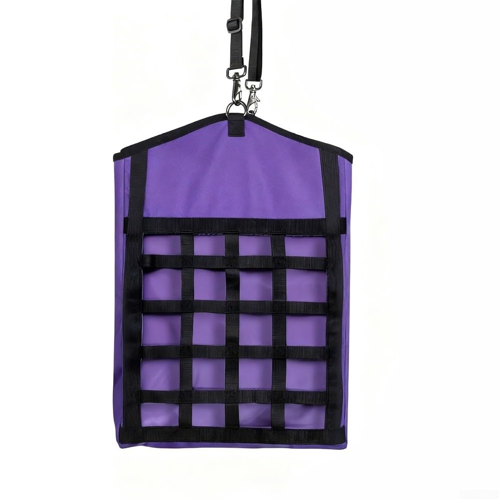 Oxford Hay Bags for Horses | Goats & Sheep - Slow Feeder Design with Large Opening for Easy Fill and Hang | Lasting Feed Net for Donkeys in Stable or Outdoor Use(Purple)
