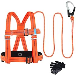 Arnes Contra Caidas Arnés de Seguridad Anticaidas, 3 Puntos Kits de Arnés de Seguridad Arnés Escalada con Guantes, Ergonómico Ajustable Protección Contra Caídas Arnés para Escalar, Trabajar en Altura