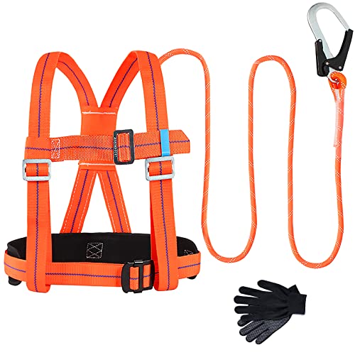 TECKZOON Arnés de Seguridad Anticaidas, 3 Puntos Kits de Arnés de Seguridad Arnés Escalada con Guantes, Ergonómico Ajustable Protección Contra Caídas Arnés para Escalar, Trabajar en Altura