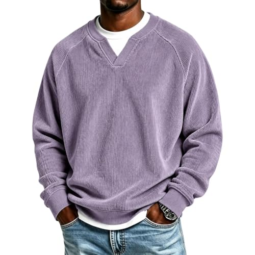 Mens Corduroy Shirt Long Sleeve Layered Top V Neck Tshirts - image 1
