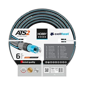 Cellfast Tubo da giardino HOBBY ATS2 ™, Heavy Duty, 6 strati, resistente ai raggi UV, tricot tricot a doppia croce ATS2 ™, 30 bar,1/2", 50m,16-201