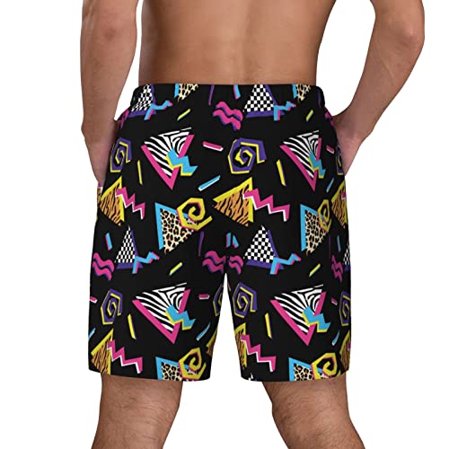 Mens Retro Vintage 70S 80S Memphis Fashion Adjustable Swim Trunks With Compression Line X-Large Black #TOP3