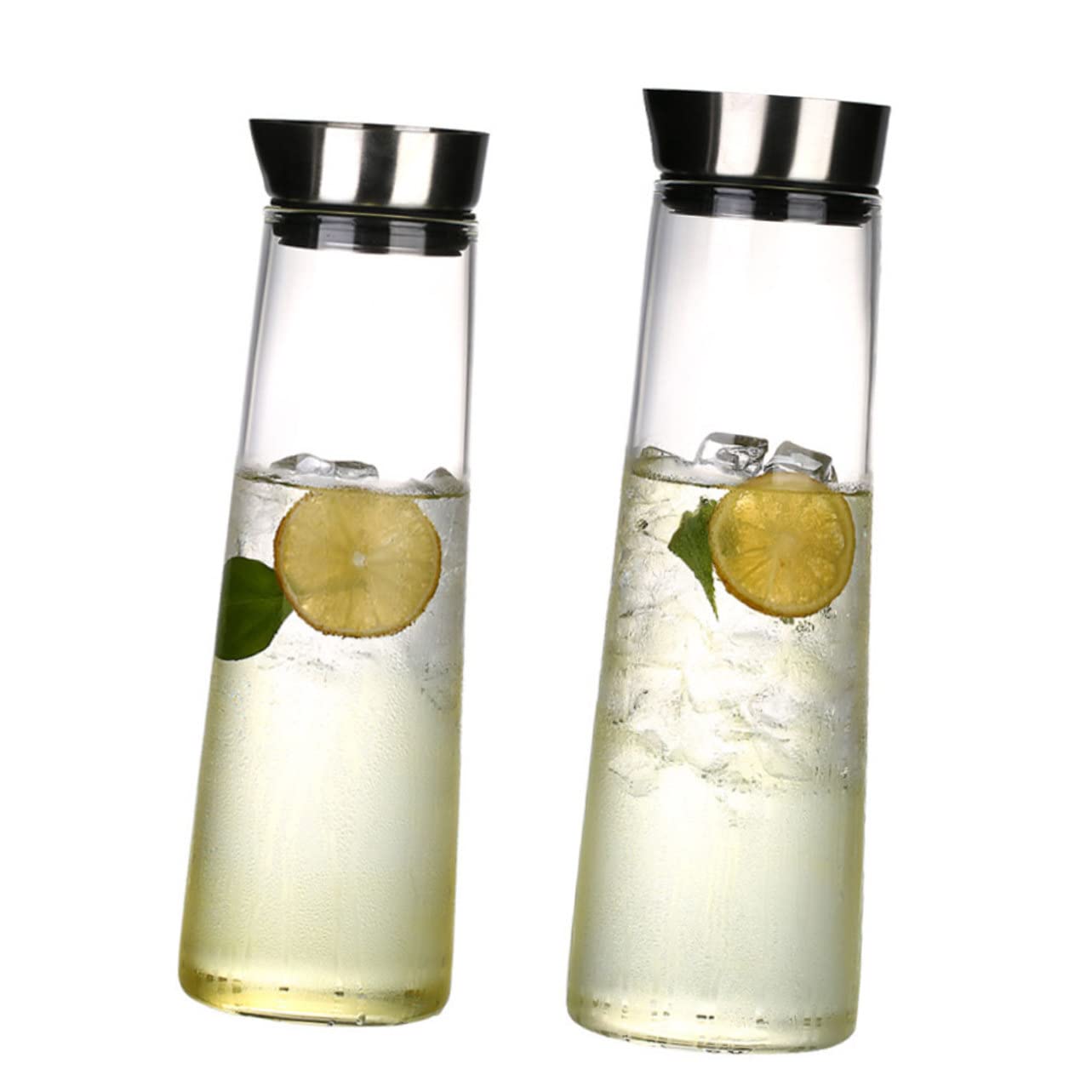 GLEAVI Jarra De Agua Fría Antidesbordamiento 1l De Vidrio De Borosilicato Tapa De Acero Inoxidable Para Uso Doméstico y Oficina Recipiente Transparente Para Jugos y Bebidas