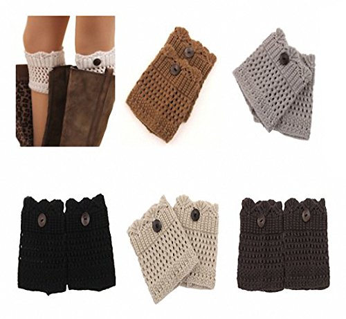 6 Pack Women Girls Short Crochet Knit Hollow Leg Warmers Boot Socks Topper Cuffs, Assorted