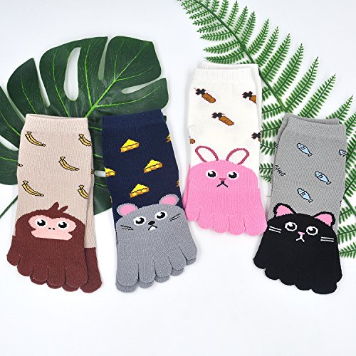 Hellomamma Kids Toe Socks Girls Cute Animal Cat Dog Cotton Sox Five Finger Ankle Sock3