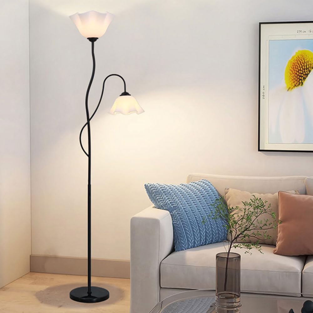 Wylolik Flower Shape Floor Lamp Acrylic Shade Standing Light Creative Double Head Vertical Lamp Marble Base Table Lamp Modern Indoor Pole Light For Bedroom, Living Room, Study Room, Offices
