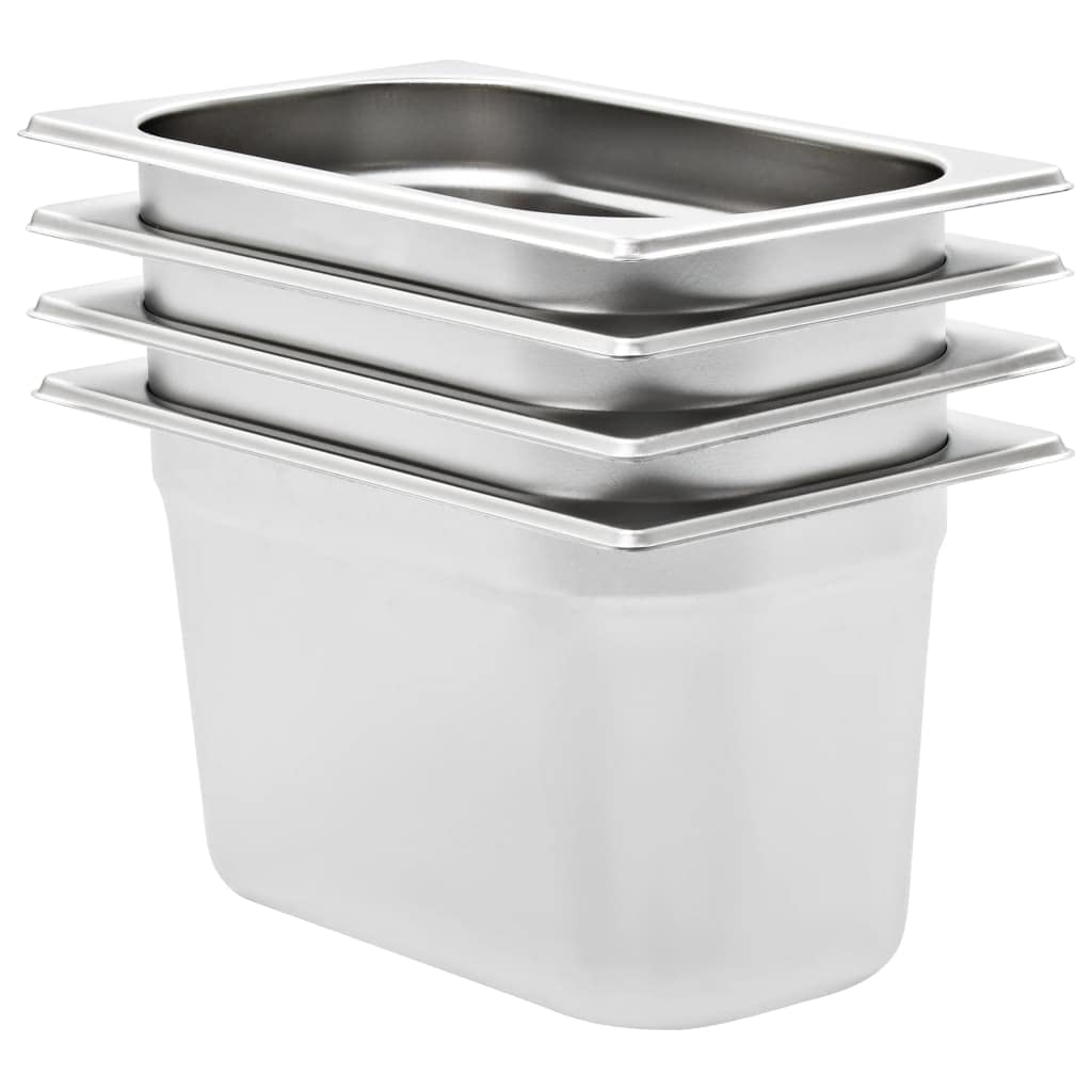 vidaXL 4x Gastronorm Containers Space-saving Stackable Tray Kitchen Utensil Cooking Cookware Container GN 1/4 150mm Stainless Steel