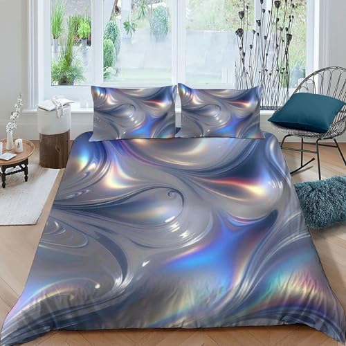 Ensemble d'impression 3D bleu argenté parure de lit 100% coton 200x200 - 3
