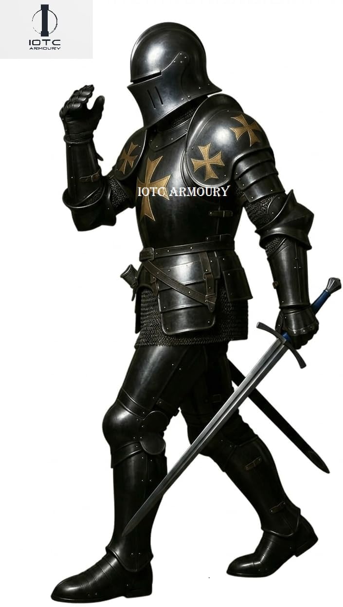 Medieval Knight Black Templar Full Body Armor Set - Fully Wearable Suit of Armour Perfect for LARP, Reenactment, Cosplay Event Costume - Halloween & Theater Act Costume - Display Ready