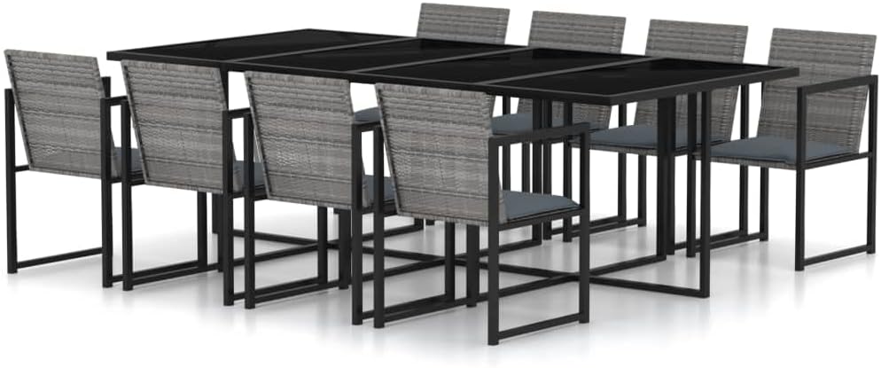 9 Piece Patio Dining Set with Cushions,Party Furniture,Afternoon Tea Suit,Backyard Decor,Backyard Furniture,Perfect for Patio, Garden, Porch,Family Room,Sitting Area, Poly Rattan Gray