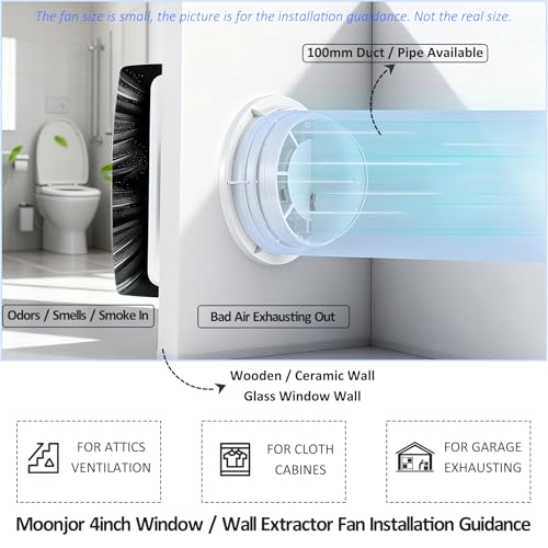 Ventilador extractor de 4 pulgadas, panel de vidrio negro delgado | Montaje en ventana o pared, ventilación y extracción de aire, interruptor de botón, para cocina, baño, taller y garaje miniatura 6
