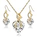 Gift! Gold Plated necklace Sets For Women Crystal Heart Necklace Earrings Jewellery Set Bridal Wedding Accessories (White)