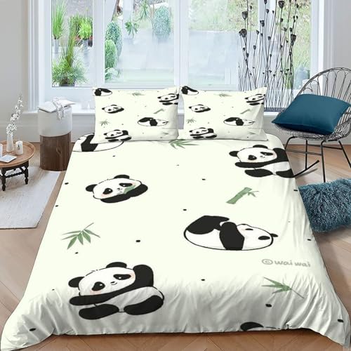 Housse de couette panda 3d microfibre 260x220 cm avec taies d'oreiller