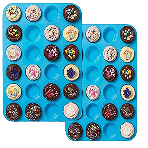 xutong Lot de 2 moules à Muffins en Silicone de Haute qualité, 24 Mini moules à gâteaux, antiadhésifs, 24 Petites Tasses Bleues