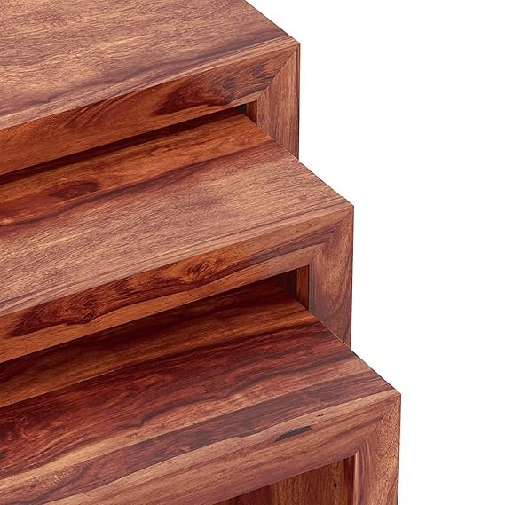 GAID WOOD Table Set - Sheesham Wood, Natural Finish - Versatile and Space-Saving Furniture Trio for Stylish Home Interiors for Functional Living Spaces 4