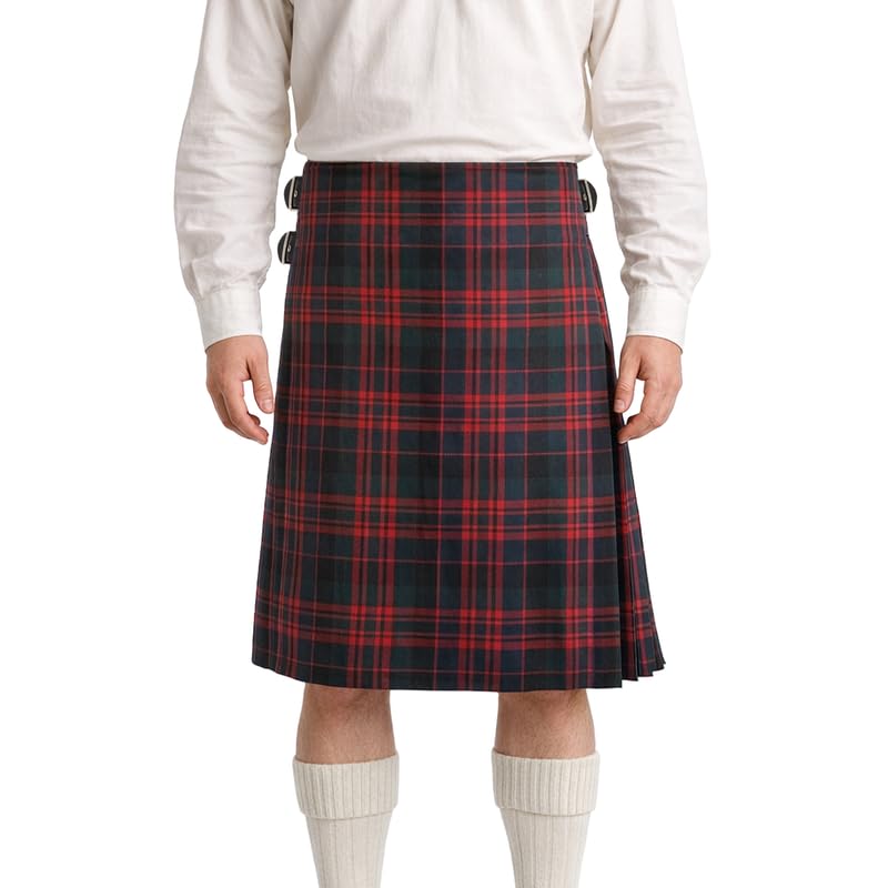 BRAW CLANS TARTANS Traditional Men's Kilt - 16oz Scottish 8 Yard Deluxe, Fringed Design with Extra Deep Pleats and Three Leather Straps - Special Occassions, Wedding
