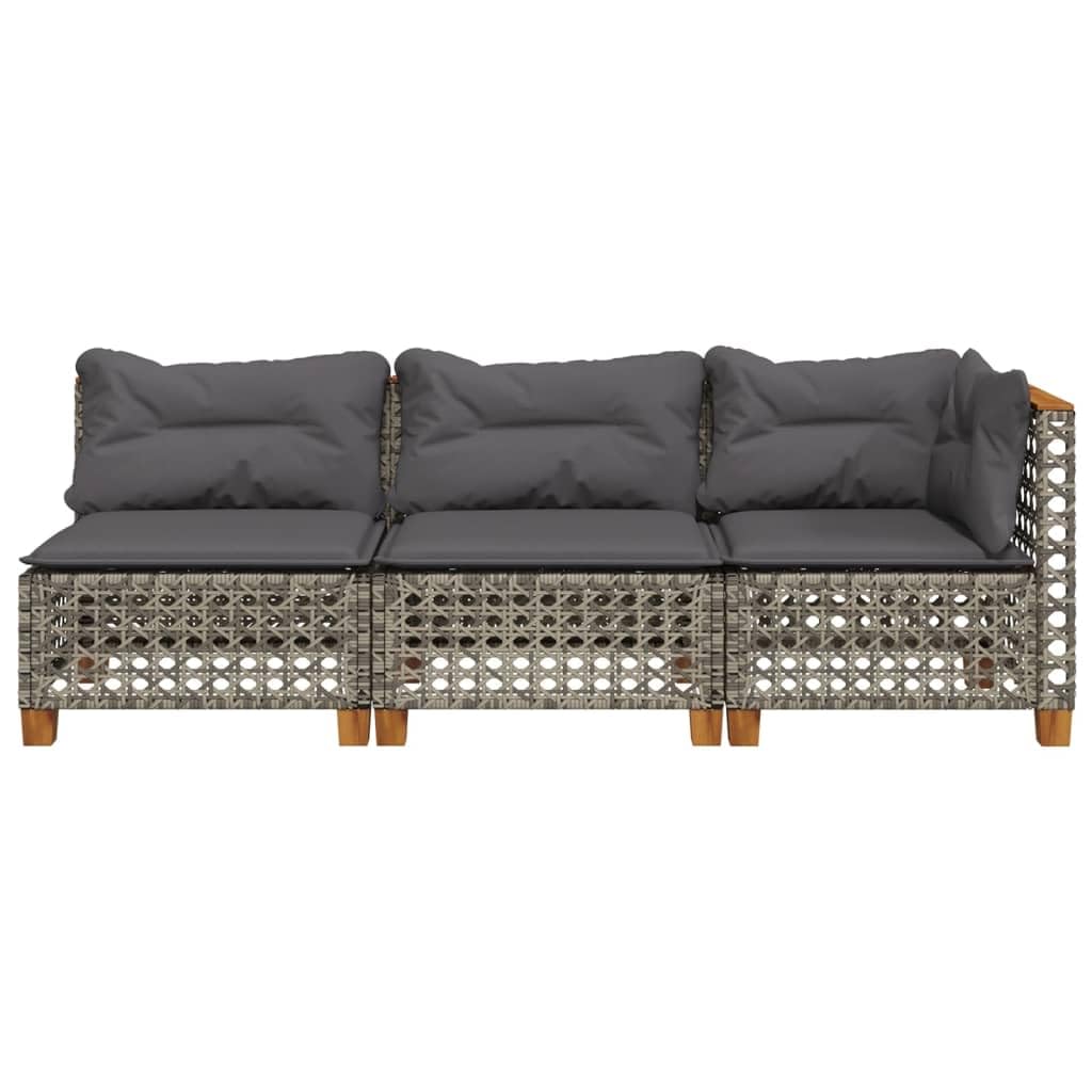 vidaXL Gartensofa 3-Sitzer, Gartensessel mit Kissen, Modular Loungesofa für Garten Terrasse, Sofa Garnitur Gartenmöbel, Grau Poly Rattan