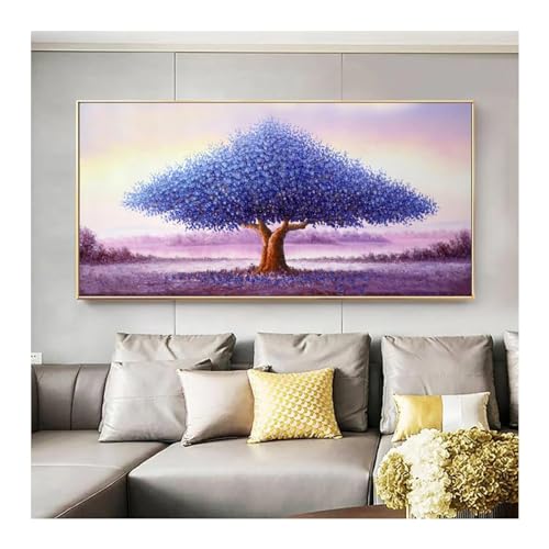 Toile paysage arbre fleurs violettes 30x60cm peinture murale pour cadre personnalisable