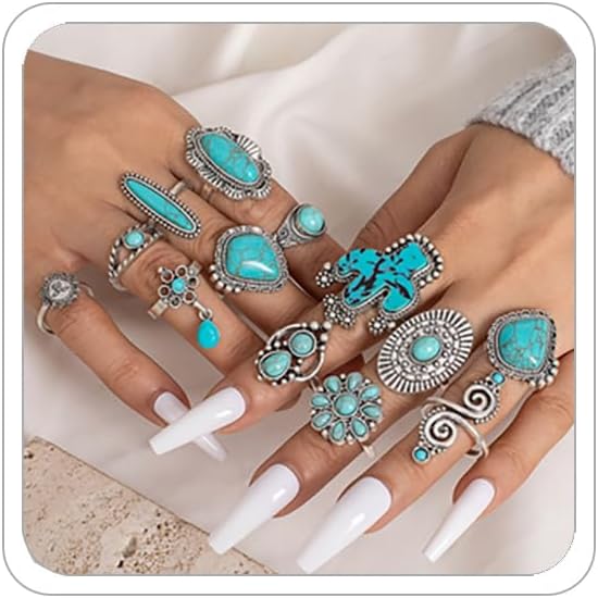 Turquoise Western Rings for Women Vintage Stackable Knuckle Ring Set Western Country Rings Turquoise Finger Ring WesternCountry Costume Accessories for Women