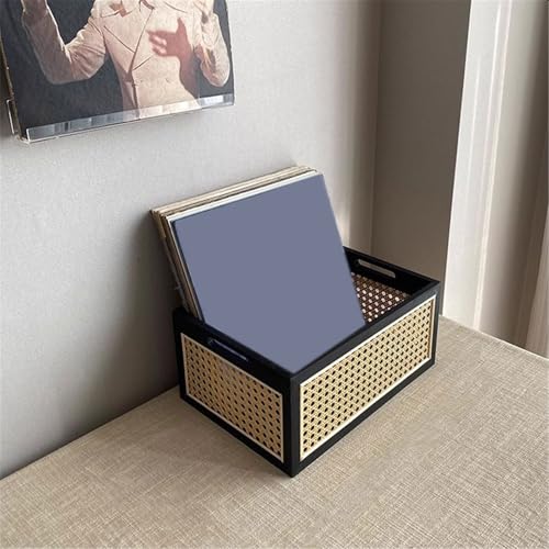 Caja de discos vinilo y estante de almacenamiento de madera tejida para CD y libros 6