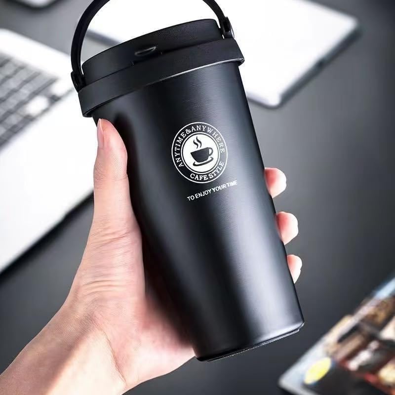 16 OZ Insulated Coffee Mug, Travel Coffee Mug with Leakproof Lid, Coffee Tumbler with Handle, 304 Stainless Steel Mug, Double Walled Vacuum Insulated Mug, Black - Image 3