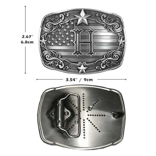 Image of Western Belt Buckle for Men Vintage Cowboy Rodeo Texas Initial Letter ABCDJMR to Z Belt Buckles