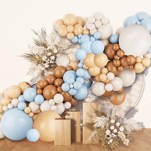 167 PCS Brown Coffee Blue Balloons Arch Garland Kit for Bear Baby Shower Birthday Wedding Party Decorations (Brown Coffee Blue)